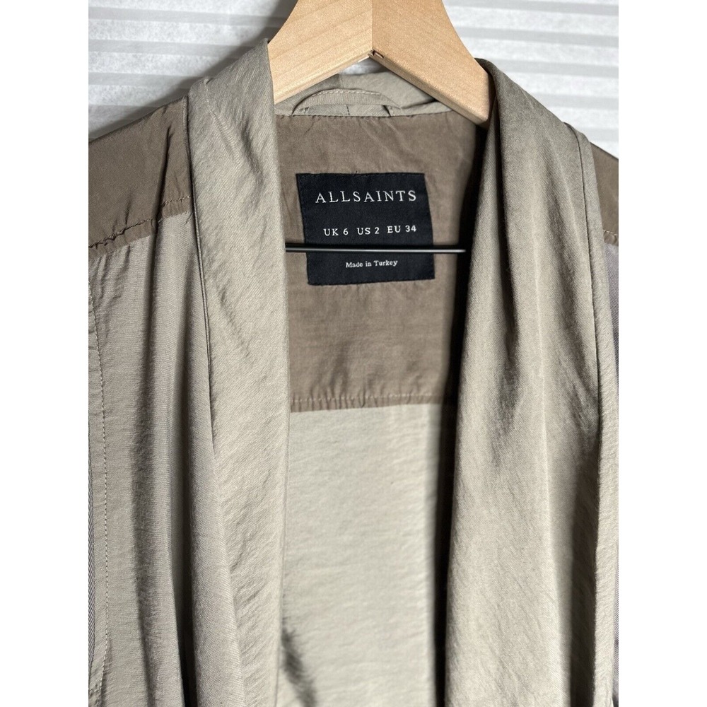 ALL SAINTS Kwar cropped long sleeve jacket khaki  block green tan Women Size 2 - Picture 2 of 13